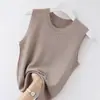 Camisola de Mujer Primavera y Verano Nueva Ajustada Sin Mangas de Punto Camisa Base Elástica de Cuello Redondo con Top Casual Dentro
