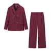 Atacado de Roupas Femininas Transfronteiriças Outono e Inverno 2025 Novo Conjunto de Blazer Listrado + Calça Casual de Corte Reto Estilo Europeu e Americano para Mulheres