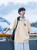 Camiseta de Manga Corta de Algodón Puro de Peso Pesado para Hombre, Nuevo Estilo de Verano, Corte Holgado para Adolescentes y Estudiantes, Top Estampado de Peso Pesado de Media Manga de Moda
