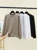 Camiseta Térmica de Manga Larga para Mujer Otoño Invierno Elegante Versátil Adelgazante Delgada Capa Base de Felpa Talla Grande Espesa Cuello Redondo