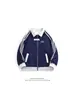 Jaqueta de Baseball Listrada Azul Marinho Estilo College com Gola Alta para Homens, Nova Moletom Aconchegante com Zíper para Outono e Inverno, Tendência