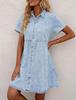 2023 Exportación Transfronteriza Europeo y Americano Denim Lavado Solapa Suelto Dulce Vestido con Volantes Falda Corta Nuevo