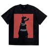 American Style High Street oversize Masculino e Feminino Casal Europeu e Americano Marca de Moda Doberman Cachorro Estampado Retro Velho Camiseta de manga curta