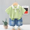 Roupas de verão para meninos 1-4 anos roupas infantis 3 ursinho de pelúcia masculino gola lapela manga curta conjunto de duas peças primeira geração de cabelo