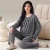 Pijama de lactancia de algodón puro para mujer, ropa de casa de cuello redondo para primavera y otoño, conjunto de ropa de estar para maternidad y posparto, amigable con la piel