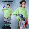 Conjunto de Roupa de Performance Jeans Patchwork Cropped Manga Curta Hip-Hop Street Dance Infantil Tendência Roupas de Performance Estilosas Hip-Hop