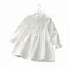 Vestido infantil, vestido chemise, vestido de manga comprida para bebê menina, gola de renda estilosa, primavera e outono 2021, estilo coreano para meninas pequenas