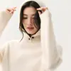 Suéter casual de cachemira liso con capucha para mujer, top de punto simple de manga larga, corte relajado, top de lana holgado