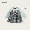 Falda para Niña Bangxuan, Vestido a Cuadros Infantil Estilo Preppy, Vestido Traje JK para Niños Pequeños con Cuello de Muñeca y Manga Larga