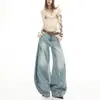 Disponível em cinco cores, jeans de corte curvo para mulheres, estilo americano de perna larga, para afinar e alongar, adequado para verão e outono, calça jeans de comércio exterior transfronteiriço