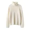 Camiseta base de punto para mujer 100% cachemir puro, simple y versátil, con cuello alto superpuesto, estilo jersey, suéter versátil suave y amigable con la piel