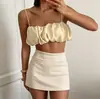 2026 Verano Amazon Sexy Chica Caliente Camisola Moda Femenina Satén Top Corto Ultra Corto Comercio Exterior Ropa de Mujer