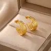 Pendientes Exagerados de Banda Ancha Redondos Europeos y Americanos Textura Geométrica Acero Inoxidable Dorado Moda Commute Sentido de Lujo Pendientes de Botón Joyería