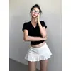 Falda Plisada Blanca Anti-Exposición de Cintura Alta para Mujer Falda Corta Sexy Americana Estilo Deportivo Culottes Cintura Baja Falda de Línea A