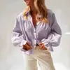 Transfronterizo europeo y americano 2026 nuevo modelo Xiyin comercio exterior ropa de mujer algodón lino cuello camisero manga de campana cuadros botón manga larga camisa