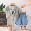 Traje de Verano para Bebé Niño 2025 Nuevo Estilo Camisa de Manga Corta de Verano para Niño Traje de Tres Piezas Estilo Coreano Ropa para Bebés Niños