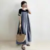 Comercio Exterior 2026 Verano Nueva Llegada Japonés Coreano Más Vendido Moda Cuello en V Cuello Redondo Bloque de Color Manga Corta Vestido Holgado 3 Colores