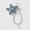 Exquisito y de Moda Serie Oceánica Perla de Imitación Diamantes de Imitación Llave Cuero Estampado de Leopardo Brillo Fino Estrella de Mar Concha Llavero