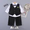 Blazer estilo japonês para meninos, nova tendência de moda infantil outonal com camisa de manga comprida, colete e terno de três peças para volta às aulas