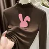 Camiseta de Lã com Gola Alta e Babados de Manga Longa para Meninas Outono/Inverno Top Infantil Outono/Inverno