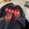 Marca de moda estadounidense, versátil, holgada y a la moda, camisetas de manga corta con corazones lavados para hombre y mujer, tops de cuello redondo de moda urbana para hombre.