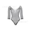 Ropa Interior Sexy Europea y Americana Comercio Exterior Red de Pesca Traje de una Pieza Sexy Bolsa Falda Cadera Manga Larga Traje de Red a Cuadros w540