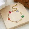 Pulsera de Acero Inoxidable Chapado en Oro de 18k con Cuentas de Flores Pequeñas Multicolor Dulce Fresca Atmósfera de Nicho Para Apilar Accesorio de Mano Diario para Mujer
