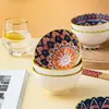 Conjunto de Tigelas de Porcelana Azul e Branca, Tigelas e Hashis Estilo Boêmio, Louça de Cerâmica, Pequenos Presentes de Casamento Práticos e Criativos, Pintado à Mão