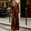 2026 Moda Femenina Elegante de Color Sólido con Mangas Largas y Pantalones de Pierna Ancha Conjunto de Dos Piezas para el Sitio Independiente Europeo y Americano Transfronterizo de Amazon