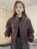Chaqueta corta estilo coreano con cremallera, cuello alto y diseño plisado, prenda exterior casual para mujer, nueva colección otoño 2026, corte holgado, efecto adelgazante, prenda exterior de moda