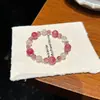 Pulseira de Contas Estilo Chinês com Cristal Natural Rosa, Flor de Cerejeira, Pedra Rosa Chuva para Mulheres, Luxo Leve, Nicho, Elegância de Alta Qualidade