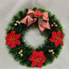 Nueva Guirnalda Navideña de Plástico Artificial Transfronteriza de 30 cm con Flor Roja de Lana y Lazo Colgante de Pared para Patio