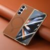 Para Samsung Galaxy Z Fold6 Capa de Celular Integrada com Película e Estrutura Galvanizada Padrão Lichia Capa Protetora de Couro