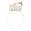 Estilo Europeu e Americano Letras Rainha do Aniversário Liga Metálica Cravejada com Diamantes Headband Headwear para Festa de Aniversário Headwear Rosa de Celebridade da Internet