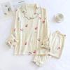 Algodón Tejido Nuevo Traje de Algodón de Conejo Manga de Encaje Cuello de Encaje Pijama Lindo Cárdigan Casual Traje de Ropa para el Hogar