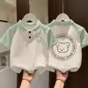 Polo de Manga Corta para Niños Verano Nuevo Estilo Bloques de Color Estampado de Dibujos Animados Top para Niños y Niñas Camiseta Holgada Casual