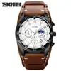 Reloj Multifuncional para Hombre Timemei Selección Transfronteriza Correa Redonda de Cuero Resistente al Agua Reloj de Cuarzo Reloj de Negocios Casual para Hombre