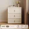 Penteadeira em L de Cor Creme de Luxo Leve, Mesa de Toucador para Quarto com Sensação de Alto Padrão, Cômoda e Armário de Armazenamento Integrados, Mesa de Maquiagem de Cabeceira