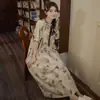 Bata de Noche de Verano de Alta Gama para Mujer con Copas, Vestido de Longitud Media de Algodón Nube con Cordones