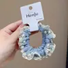Estilo Único Malla de Encaje Azul Perla Diadema Scrunchie para Mujeres Banda Suave para el Cabello Cuerda para Cola de Caballo