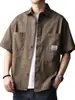 Camisa de trabajo de algodón puro resistente estilo retro americano para hombre, nuevo estilo de verano, camisa chaqueta casual de manga corta holgada, moderna