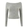 Suéter de Tricô Puro Desejo Off-the-Shoulder Curto de Manga Longa + Shorts Justos de Cintura Baixa Roupa Hot Girl