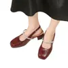 Novedad Otoño 2026 Zapatos de Mujer Punta Cuadrada Tacón Grueso Pedrería Vintage Mary Janes Sandalias Francesas Sin Espalda Charol