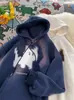 Moletom com Capuz de Gatinho Masculino Tendência Outono e Inverno Veludo Grosso Top Retrô Americano Outono Jaqueta Versátil para Casal