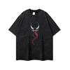 Camiseta de manga curta com estampa de anime de rua estilo japonês, com aspecto desgastado, masculina e feminina, retro, oversized, lavada, de meia-manga