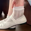 Meias de Primavera e Verão para Mulheres, Meias Curtas Finas com Laço de Seda Vazado, Meias Brancas Respiráveis Estilo Japonês, Meias de Estudante