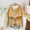 Conjunto de primavera para niño estilo coreano de manga larga, set infantil de tres piezas para 3 años, chaqueta cárdigan moderna con diseño de dinosaurio