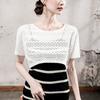 Top de Encaje con Abertura de Cuello Redondo para Mujer Manga Corta 2025 Verano Nuevo Vestido con Blusa Suelta de Manga Corta para Mujer