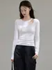 Camiseta elegante de manga longa com vazados 260g Eco-Silk para mulheres, nova tendência outono e inverno 2026, top slim fit