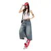 Jeans Cortos de Verano 2026 Nuevos de Moda Estilo Retro Americano Lavados con Patrón de Rayos Unisex Estilo Callejero Sueltos Adelgazantes